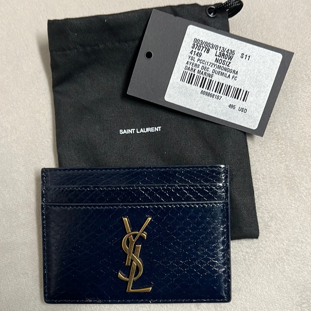 Yves Saint Laurent Monogram Card Case in Embossed Crocodile Shiny Leather